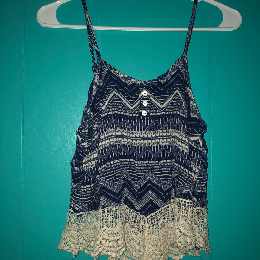blue and white tank top